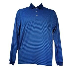 PGA Tour Air Flux Blue Striped Long Sleeve Polo Shirt Size S